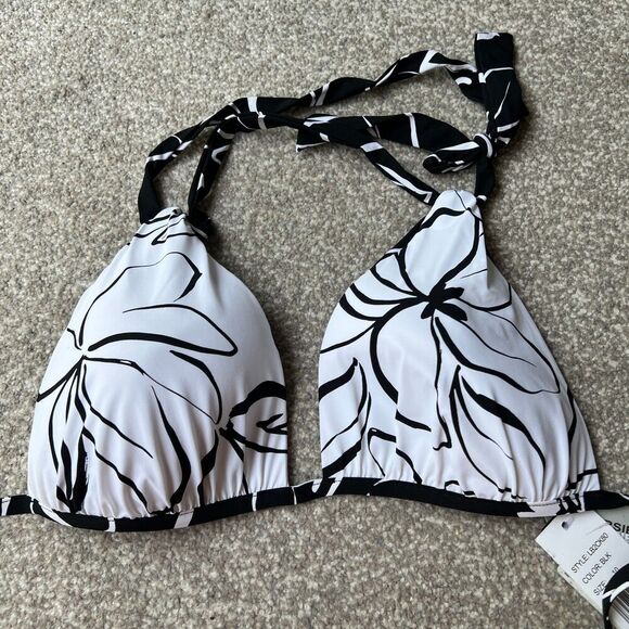 NWT La Blanca Bikini Womens sz 10 Reversible black white double strap halter - Picture 1 of 8
